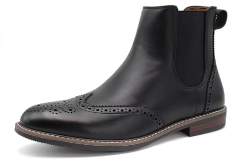 Finishing & Sewing Bottines Chelsea pour homme, bottines Brogue Wingtip, cuir marron, insert élastique