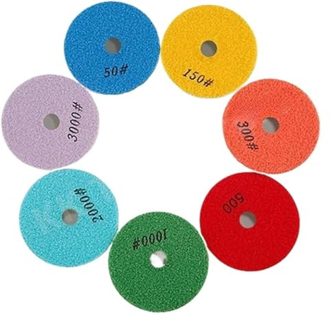 Huanjp Hnjp Juego de 7 Discos de Pulido de Diamante de 4 Pulgadas for Suelos de hormigón y mármol, Herramientas abrasivas for pulir en húmedo.