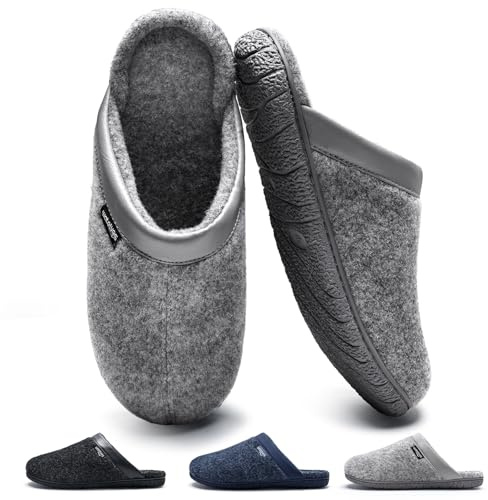WateLves Zapatillas Casa Hombre Pantuflas Zapatillas de Fieltro Memory Foam Antideslizantes Cálido Zapatillas de Casa (Gris, 44 EU)