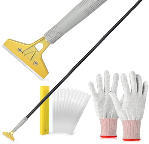 FOSHIO LangGriff Tapetenentferner 4 Schaber mit 20PCS Klinge Tapetenschaber Und 150cm Verlängerungsstänge, Handschuhe, MetallSchaber Farbschaber für Entfernen Reinigen von Kleber
