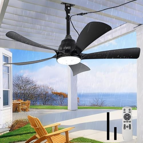 DTSDWA Ventilateur de plafond d'extérieur avec éclairage IP65 étanche lampe avec ventilateur silencieux à intensité variable avec télécommande pour jardin, terrasse, intérieur et extérieur