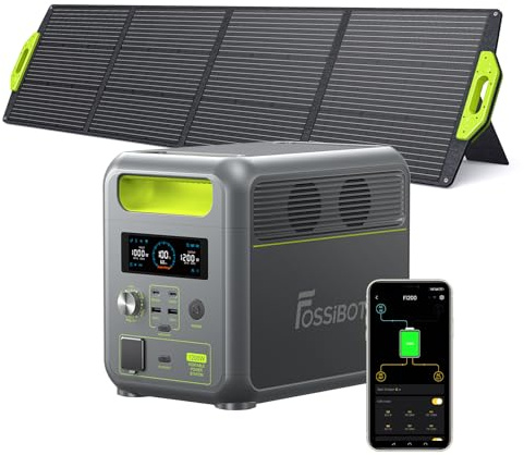 FOSSiBOT F1200+SP200 Portable Power Station,Update 1024Wh LiFePO4 Solar Generator With 200W solar panel,0-100% in 70 Min,Outputs 1200W (2400W Peak), Applicable to Camping, Off-grid, Power Outage,Home