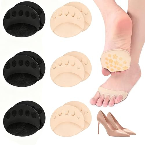 Yuqilin 6 par strumpor dam bomull en storlek upprullare fingrar tjock sula tåskydd halkfri design med silikontryck för höga klackar sneakers sandaler ballerinor