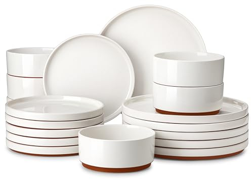 MALACASA Plates and Bowls Set, 18 Piece Elegant Raised Edge Dinner Sets for 6 People, Scratch Resistant Dinnerware Sets Crockery Set, Mircowave Dishwasher Safe Dishes Set, White, Leah Series
