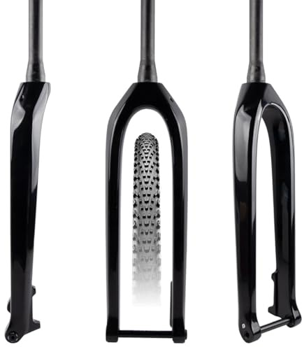 HZXQCVB Fourche Rigide en Fibre De Carbone 27,5/29IN Fourche De Vélo De Montagne 15x110mm Axe Traversant Boost Frein À Disque Tube De Direction 1-1/2'' Fourches Avant 694g(29in-Gloss Black)