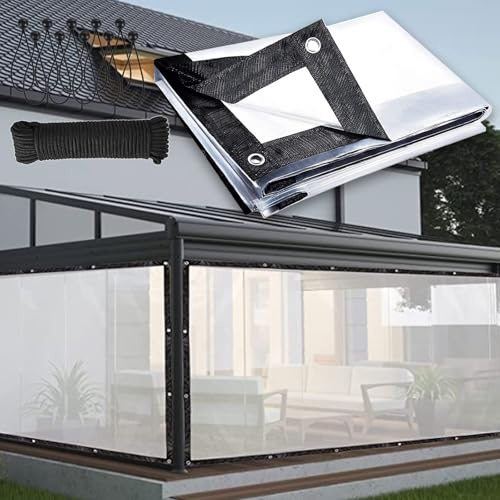 16x24 FT PVC Clear Waterproof Tarps, 192x288 inch Tarp with Eyelets & Cable Ties, 488x732cm Henhouse & Garden Rainproof Covering Tarpaulin