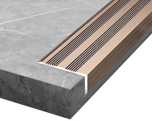 Rutschfeste treppenkantenprofil, 90/100/134 cm, 5 × 3 cm L-förmige Nut-Treppenkanten-Schutzprofil für den Innen- und Außenbereich(Rose gold,120cm/47 In)