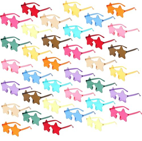 BIRDDIE Lot de 12/24/36 Lunettes de Soleil Coloré Lunette de Soleil Plastique Hippie Rétro Transparentes Multicolores Lunettes sans Monture pour Carnaval Fête Anniversaire