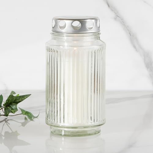 HOFER Grabkerze aus Glas Luna [TRANSPARENT] mit Nachfüllkerze - Wiederverwendbare Grablaterne für Grabdeko & Grabschmuck | Trauerkerzen | Grablicht, Friedhofskerze