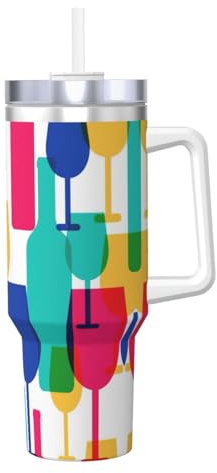DUWAA Bicchieri da cocktail e bottiglie di vino con stampa grande bicchiere con manico per uso quotidiano Tazza da caffè caldo/freddo da viaggio