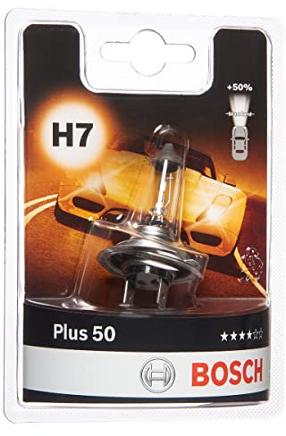 Bosch Lampadina Alogena H7 Plus 50, 12 V 55 W, con il 50% di Luce in più - Attacco PX26d - Confezione da 1 Lampadina