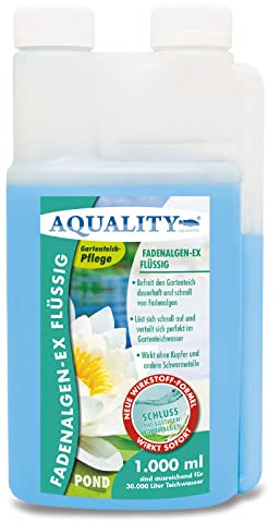AQUALITY Gartenteich Fadenalgen-EX Flüssig (Flüssiger Fadenalgenvernichter, Algenmittel, Algenentferner. Löst Sich schnell im Teich auf), Inhalt:1 Liter