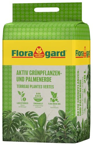 Floragard Aktiv-Grünpflanzen- und Palmenerde 20 L • Spezialerde für Palmen, Farne, Ficus, andere Grün- und Zimmerpflanzen • mit 3-Monate-Langzeitdünger • zum Topfen und Umtopfen