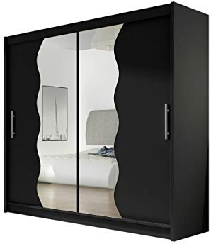 Mirjan24 London X Armoire à portes coulissantes avec miroir, armoire à portes coulissantes, armoire moderne pour chambre à coucher, 180 x 215 x 58 cm, noire