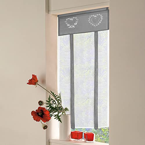 SIMPVALE 1 Stück Raffrollo Vorhang – Stickerei Raffrollo Schatten – Durchsichtige Vorhänge Tüll Panels Fenster Abdeckung für Schlafzimmer, Badezimmer, Küche, grau, Width 45cm / Height 90cm