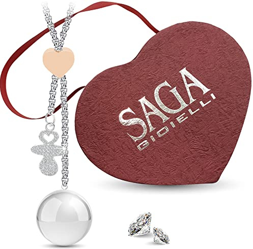 SAGA GIOIELLI® Collier bola de grossesse, invocation des anges, pendentif en forme de tétine longueur réglable