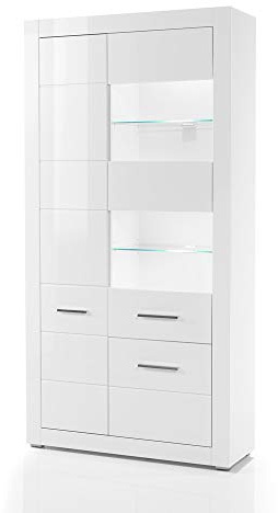 Standvitrine modern in weiß Hochglanz inkl. Beleuchtung B/H/T: 100/198/35cm