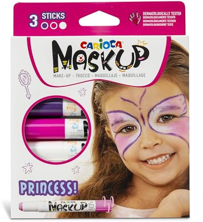 Carioca Mask Up Princess, Truccabimbi Kit per Bambine, Trucchi per la Pelle in Stick Ideali per Natale, Halloween, Carnevale e Feste - 3 Colori e 2 Tutorial - Dermatologicamente Testati