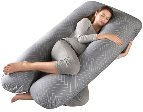 SHANNA Körperkissen mit bezug, Seitenschläferkissen, U-förmiges Body Pillow, Stützkissen, Schwangerschaftskissen abnehmbar, waschbar, 70 x 145 cm (Grau gestreift)