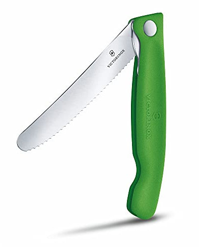 Victorinox Swiss Classic Coltello da picnic pieghevole per escursioni, Frutta, verdura, panini, salsicce, Lama seghettata, extra affilata, Verde