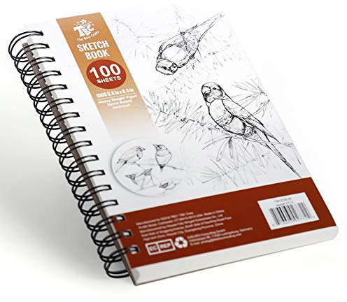 TBC Zeichenblock, A5, Weiß, 1 Pack, Skizzenbuch, Spiralbindung, für Skizzen, Scrpbooking, professionelle Zeichnung, Illustration, für Kinder, Künstler, Studenten, 100 Seiten, Papier, 100 g/m²