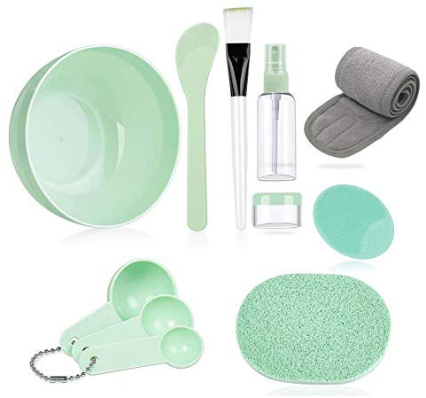 Fun Gift Face Mask Mixing Bowl Set, Lady Facial Care Facemask Tool Sets Include Facial Bowl Stick Spatula Silicone Cream Mask Brushes(Green)-christmas gifts