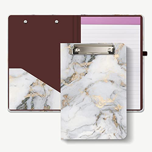 Hongri Mini-Klemmbrett mit nachfüllbarem liniertem Notizblock und Innentasche für Studenten, Klassenzimmer, Büro, Frauen, Mann, Standard A5 Größe 15.2x22.9 cm, Grau Gold