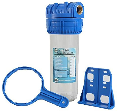 Wasserfilter Gehäuse 10 Zoll + Filterschlüssel Wandhalterung Filtergehäuse 1 Zoll IG-Anschluss Wasser Pumpen Vorfilter Brunnen Hauswasserwerk Garten Haus Trinkwasser Filter Zisterne Pool