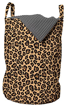 ABAKUHAUS Leopard-Druck Wäschesack, Orange Exotische Afrikanische, Wäschekorb mit Griffen Kordelzugverschluss für Waschsalons, 33 cm breit x 49 cm hoch, Orange Schwarz