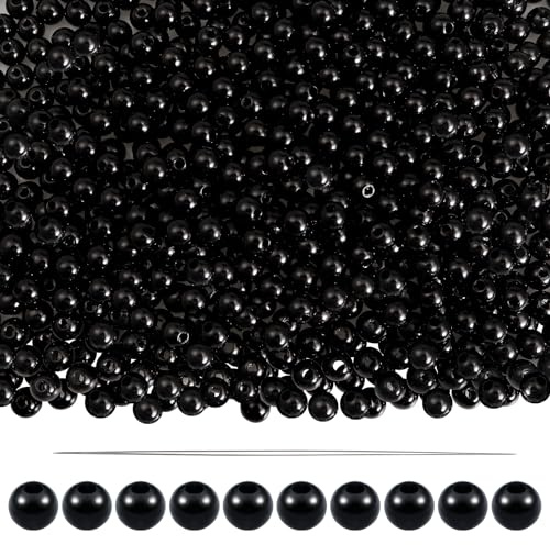 TOAOB 1000 Stück Perlen zum Auffädeln Schwarze 6 mm Acryl mit Loch Runde | Bastelperlen für DIY Schmuckherstellung Perlen für Armbänder Halsketten Kleidung Basteln