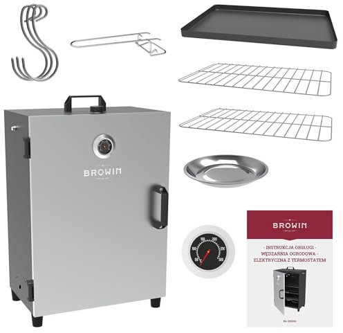 BROWIN® Räucherofen 330260 | Automatischer, elektrischer Smoker mit Thermostat | Heiß- und Warmräuchern | mit 3 Etagen inkl. Zubehör Räucherspäne, 3 Haken und einem Griff