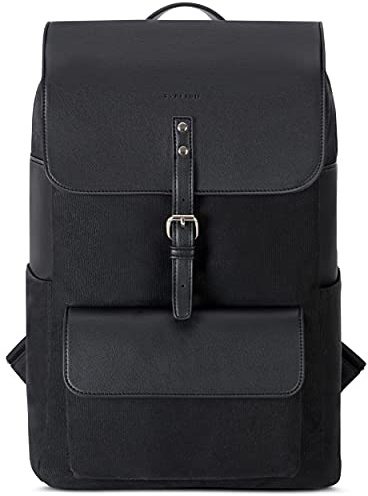 Expatrié Rucksack Damen aus Baumwoll Canvas & veganem PU Leder Ella Daypack Groß - Leder Damenrucksack Elegant - Tagesrucksack 15l Tasche mit Magnetverschluss
