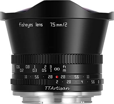 TT Artisan 7,5 mm F2.0 APS-C fiskeye-objektivanslutning Canon R Mount svart ultravidvinkelobjektiv med 180 graders bildvinkel, TTAL07520CR, svart