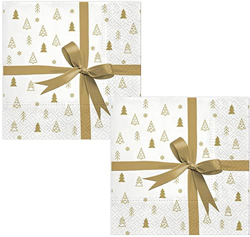Weihnachtsservietten mit Motiv - Servietten Weihnachten - Papierservietten mit Schleife - 33x33cm - 20Stück - 2er Pack