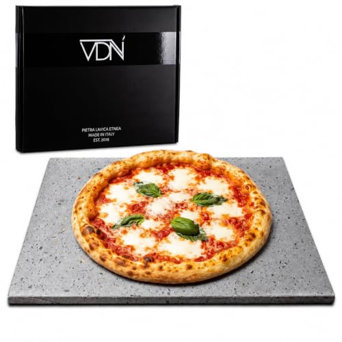 VDN Pizzastein für Backofen - Pizzastein Gasgrill [Italien-Lavastein, Hitzebeständig] - Geeignet als Backstein und Grillstein - Rechteckig [für 28-29cm Ø Pizzen]