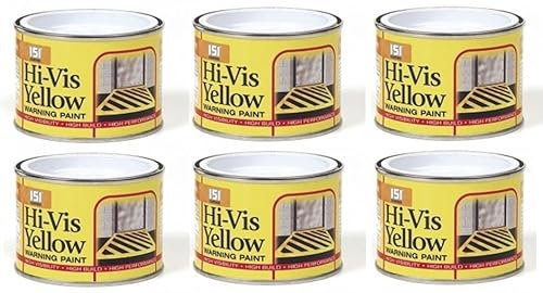 6 x Tins Of Hi-Vis Yellow Warning paint, 180ml, non drip, home DIY
