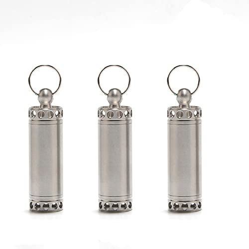 3 Stück wasserdichte Schlüsselanhänger-Pillendose, Edelstahl, tragbare Pillendosen, Taschen-Medizinflasche für Reisen, Outdoor, Camping, klein