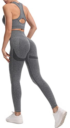 JOJOANS 2-teiliges Sport Set Damen Yoga Jogginganzug Trainingsanzug Outfit | Freizeitanzug Streatwear Trainingsanzüge Gym Fitness Kleidung Nahtlose Leggings