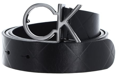 Calvin Klein Damen Gürtel Re-Lock Quilt Ck Logo Belt 30mm Ledergürtel, Schwarz (Ck Black), 90