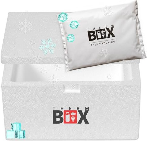 THERM-BOX Styroporbox 1W mit 1x Kühlakku für Kühlbox 1,6L Innen: 19x10x8cm Transportbox Thermobehälter Wiederverwendbar