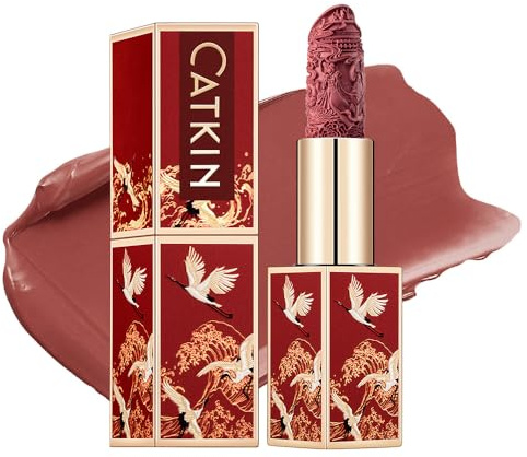 CATKIN Lippenstift Semi-Matt Finish, Nudetöne, Schimmernder mit Glänzender Oberfläche, Farbintensität Langanhaltend Pflegender Lippen-Stift, Vegane Formel, 3.2g