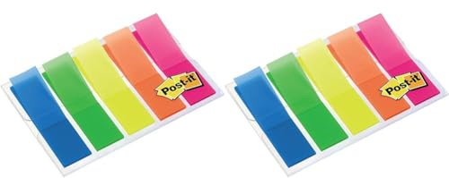 Post-it Index, 5 x 20 durchgefärbte Haftstreifen im Etui (11,9 x 43,2 mm) blau, grün, gelb, orange, pink (Packung mit 2)