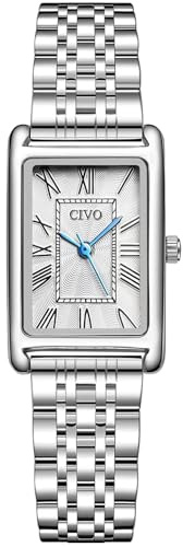 CIVO Reloj Mujer Pequeño Vintage: Caja Rectangular Números Romanos Correa de Acero Plateado para Vestir Casual - Elegante Reloj de Pulsera Analógico para Regalos Aniversarios Uso Diario