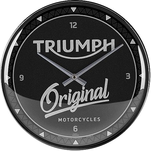 Nostalgic-Art Retro wall clock, Ø 31 cm, Triumph – Original – Gift idea for motorbike accessories fans, large kitchenclock, vintage design | Original Triumph licensed product (OLP), analogue kitchen clock, vintage design, gift idea for bikers