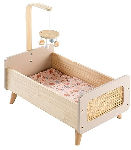howa Puppenbett aus Holz miniflowers mit Mobile inkl. Bettzeug Puppen Zubehör 2160