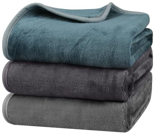 Onarway Dog Blanket for Pet Washable: Fluffy Soft Medium Throw for Cat Puppy Kitten Dogs - 3packs 70x100cm Pet Blankets for Sofa Bed Car Indoor Grey Purple Lake Green