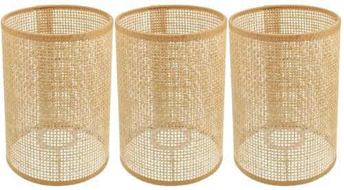 Angoily 3 Stück Rattan Trommel Lampenschirm Ersatz E27/E14 Kronleuchter Lampenschirm Natürliche Gewebte Zylinder Lichtabdeckung Tischlampenabdeckung Für Kronleuchter Stehtischlampen