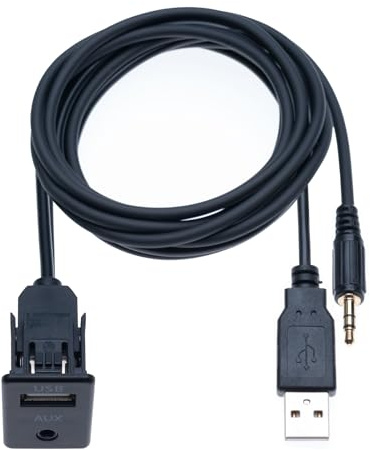 Keple USB 2.0 3,5 mm AUX Klinkenbuchse Auto Verlängerungskabel 1M Flush Mount Einbaustecker Universal Stecker Montageadapter für Auto, Boot, Lkw, Motorrad Armaturenbrett Integration (1 Meter)