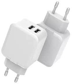 CoreParts Caricatore USB 12W 5V 2.4A Uscita: 2X USB Ingresso: 100-240V Spina UE a Parete per telefoni cellulari, Tablet e Altri dispositivi, Colore Bianco Apple, Caricatore a Doppia Porta