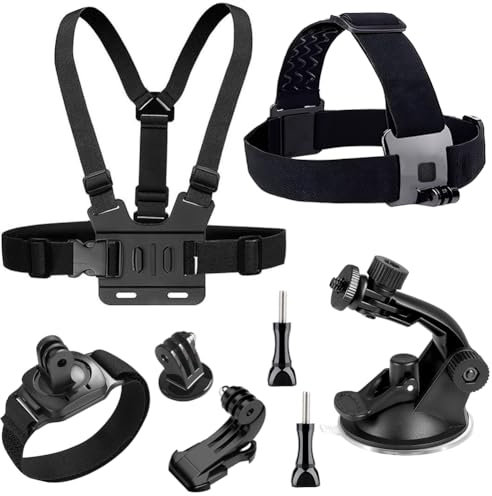 YEHOLDING Kit 8 en 1 Accesorios Camara Deportiva, Correa de Pecho Ajustable, Correa para la Cabeza, Adaptador de Cámara, Compatible con GoPro, Xiaomi YI, SJCAM